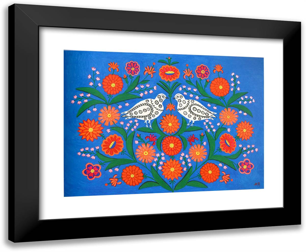 Pigeon and Dove 24x20 Black Modern Wood Framed Art Print Poster by Primachenko, Maria