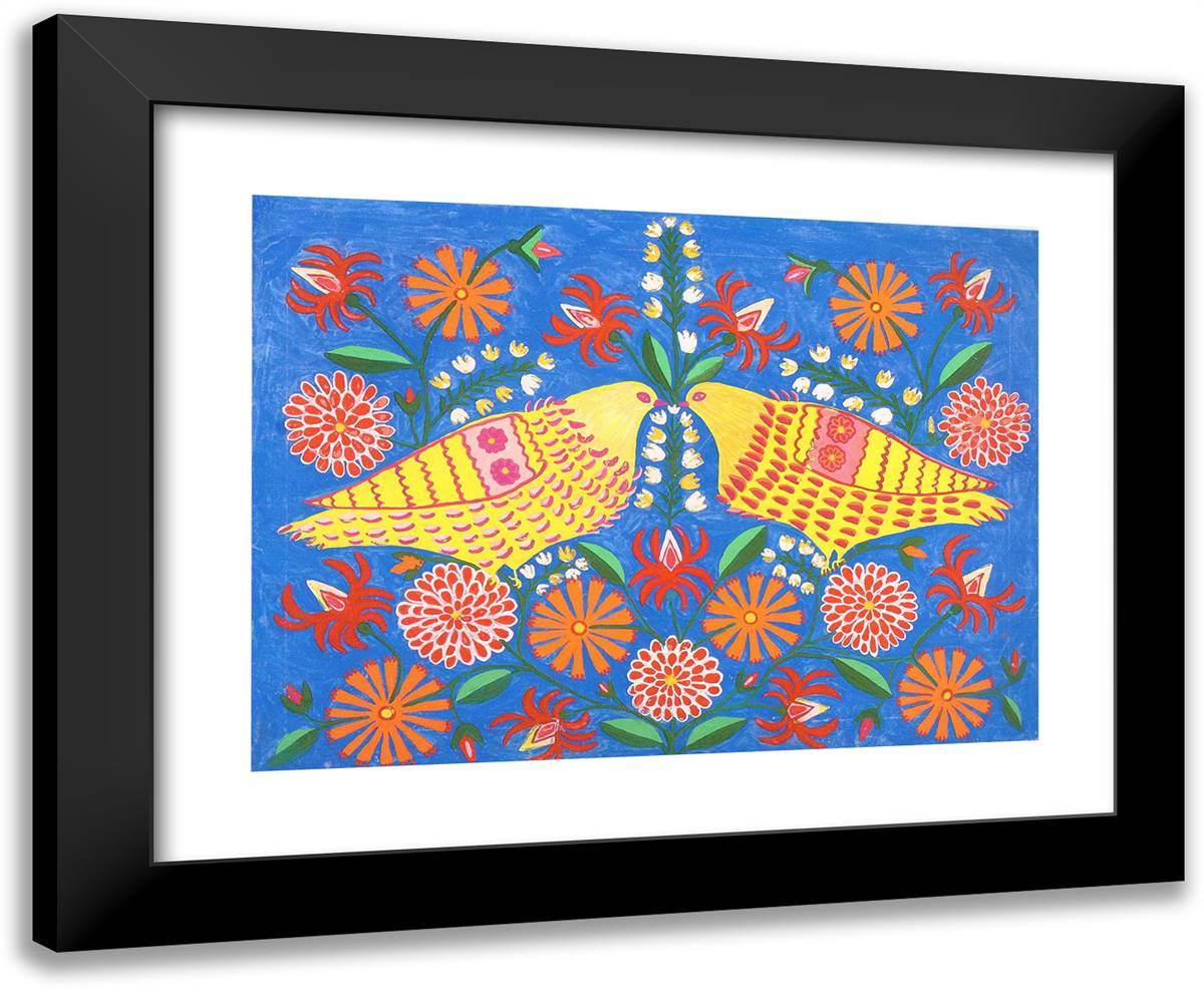 Pigeons 24x20 Black Modern Wood Framed Art Print Poster by Primachenko, Maria