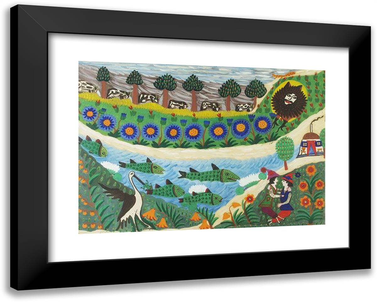 Shepherds 24x19 Black Modern Wood Framed Art Print Poster by Primachenko, Maria