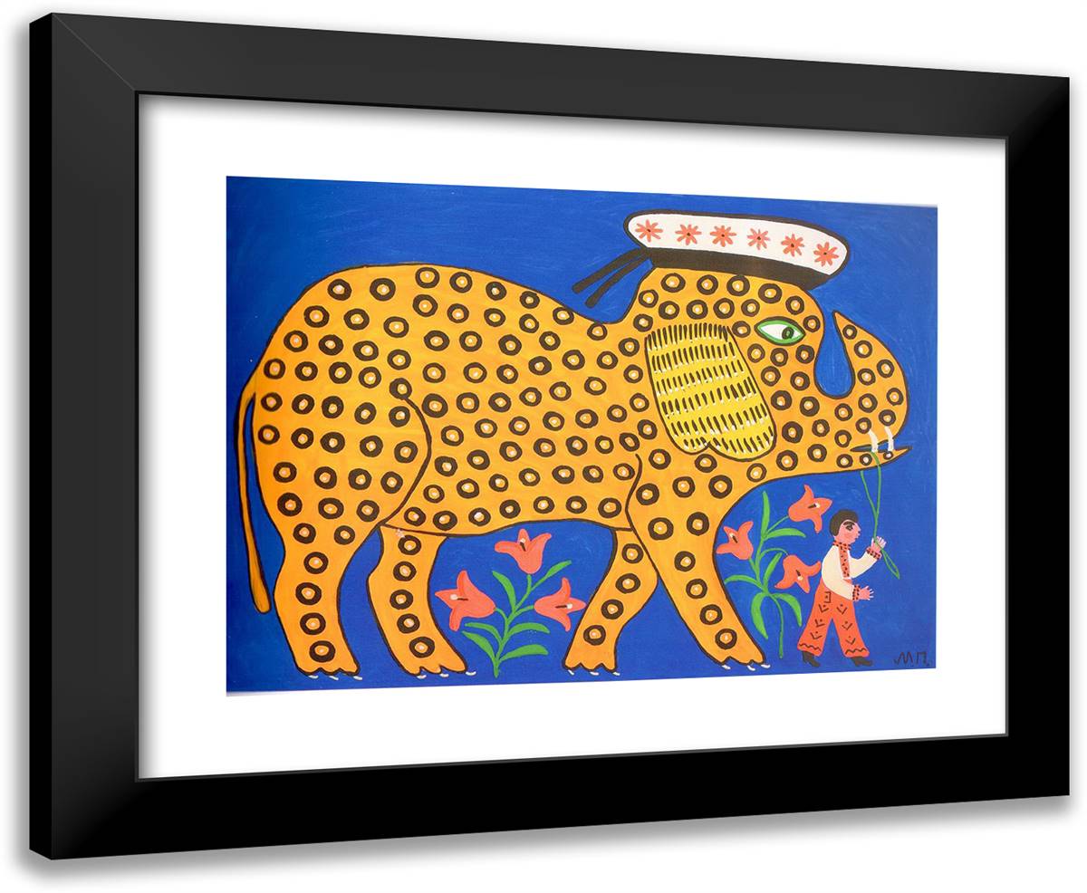 The Little Elephant Who Wanted to Be a Sailor 24x20 Black Modern Wood Framed Art Print Poster by Primachenko, Maria