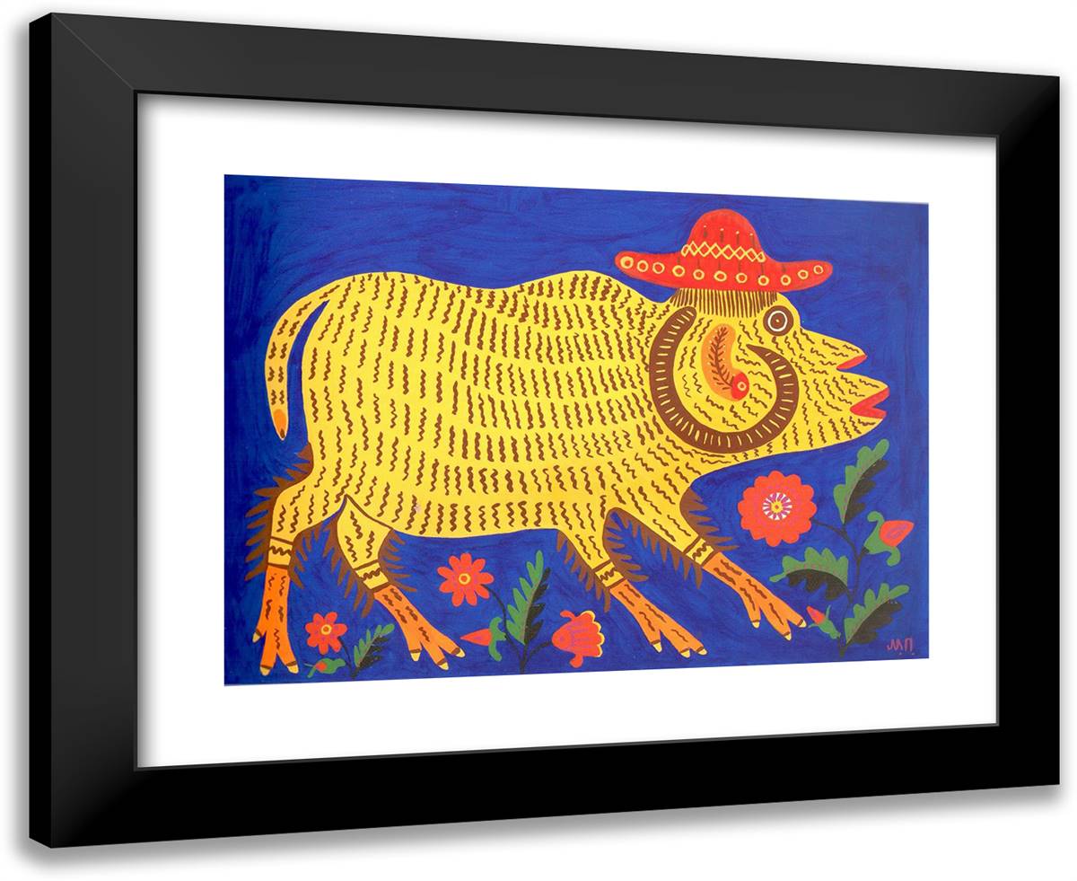 This Ukrainian Ram Did Not Gather His Crop 24x20 Black Modern Wood Framed Art Print Poster by Primachenko, Maria