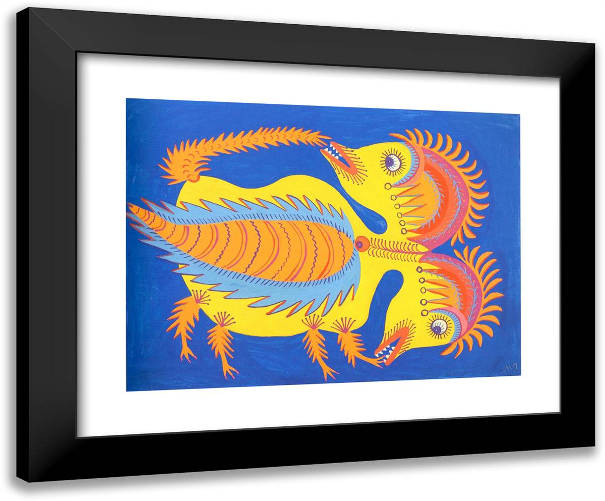Two-Headed Chicken 24x20 Black Modern Wood Framed Art Print Poster by Primachenko, Maria