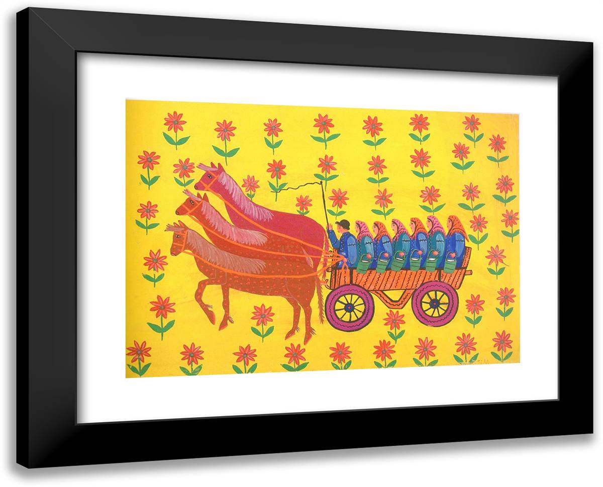 Ukrainian Milkmaids Work Hard Like Miners 24x19 Black Modern Wood Framed Art Print Poster by Primachenko, Maria