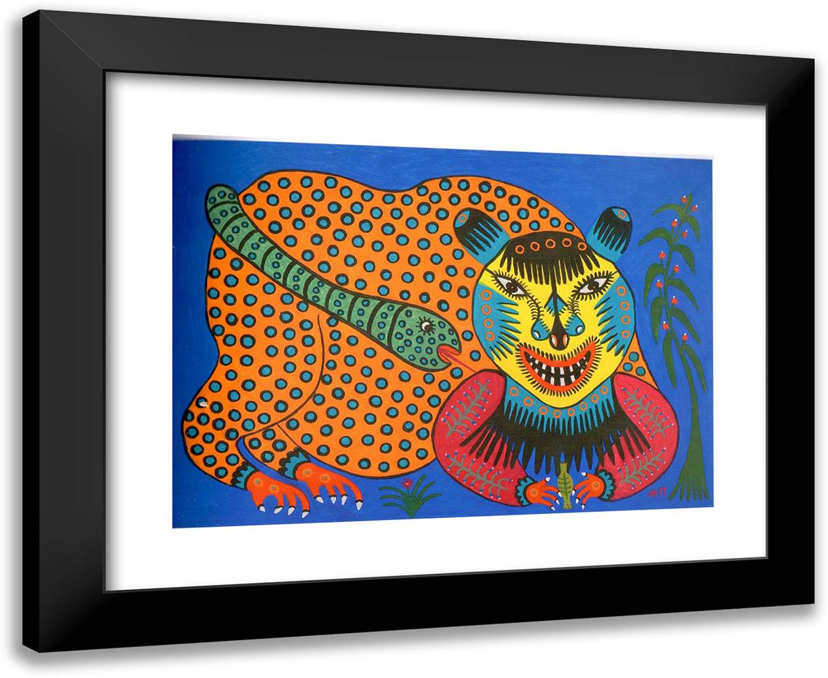 While This Beast Drinks Poison, a Snake Sucks His Blood 24x20 Black Modern Wood Framed Art Print Poster by Primachenko, Maria