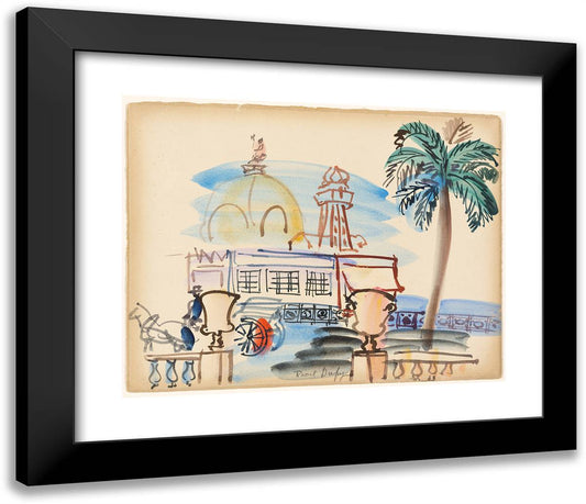 Boardwalk with Palm Tree 23x20 Black Modern Wood Framed Art Print Poster by Dufy, Raoul