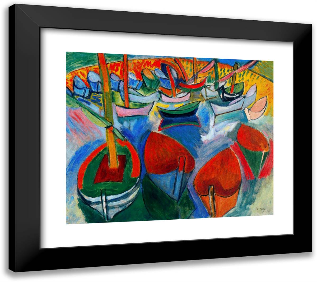 Boats at Martigues 22x20 Black Modern Wood Framed Art Print Poster by Dufy, Raoul