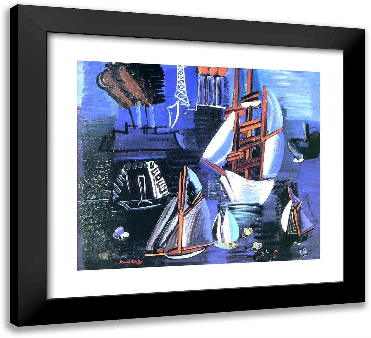 Boats in Le Havre 22x20 Black Modern Wood Framed Art Print Poster by Dufy, Raoul