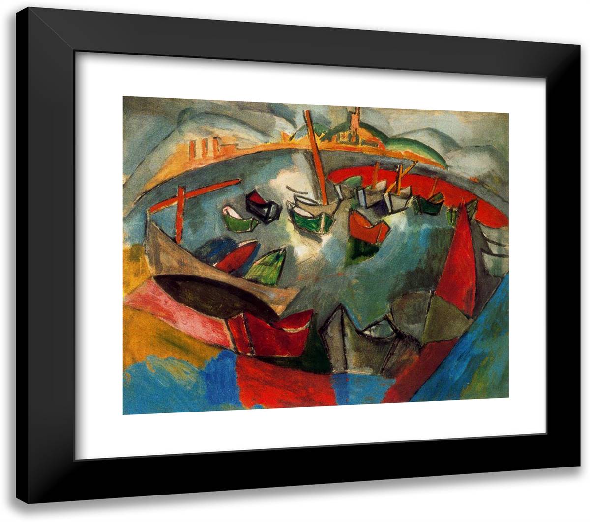 Boats in Marseille 23x20 Black Modern Wood Framed Art Print Poster by Dufy, Raoul