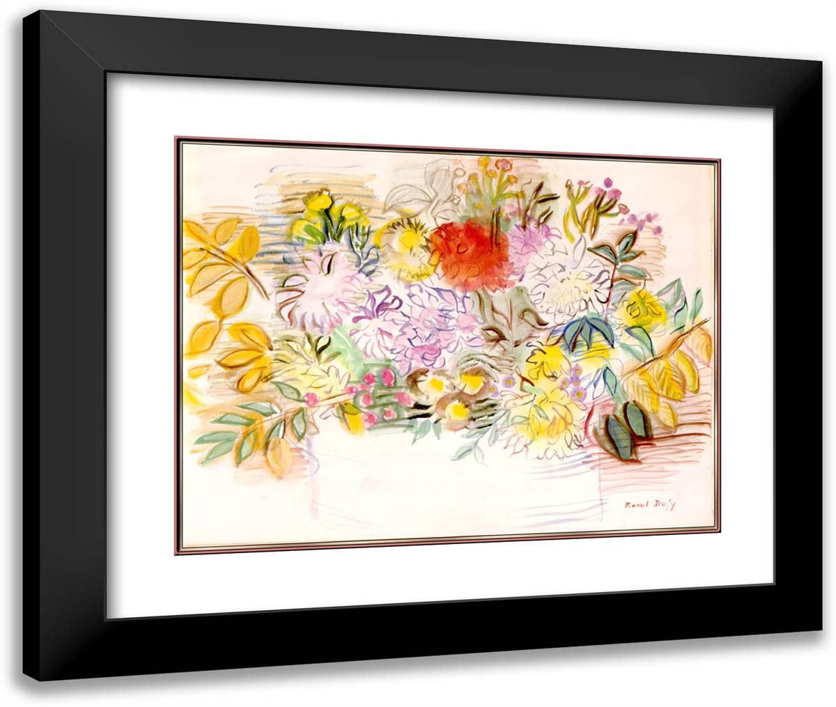 Bouquet of Flowers 24x20 Black Modern Wood Framed Art Print Poster by Dufy, Raoul