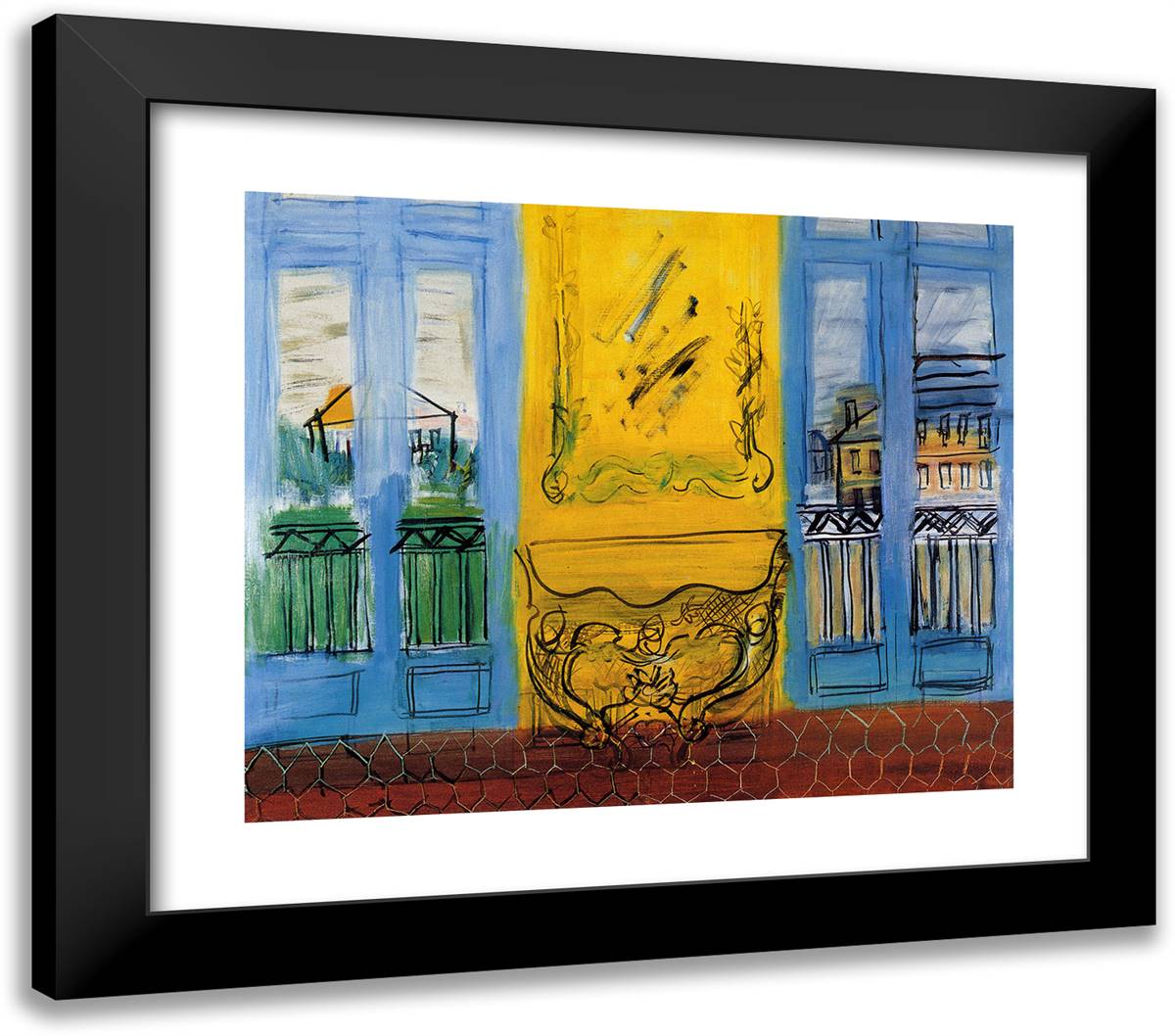 Console with Two Windows 23x20 Black Modern Wood Framed Art Print Poster by Dufy, Raoul