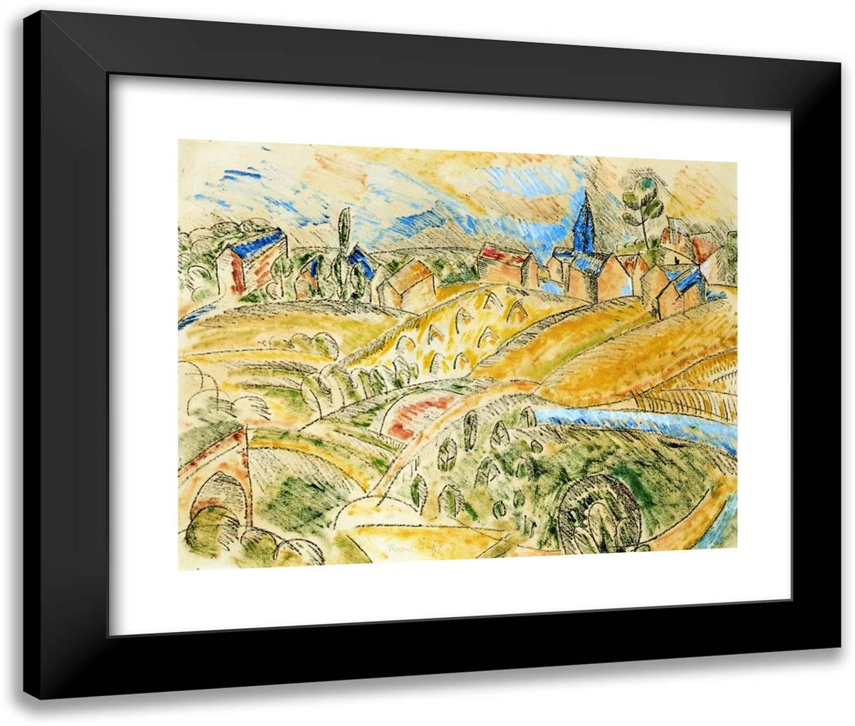 Cubist Landscape with Haystacks 24x20 Black Modern Wood Framed Art Print Poster by Dufy, Raoul