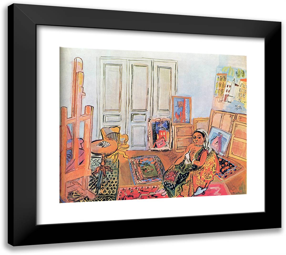 Indian Model in the Studio at L'Impasse Guelman 22x20 Black Modern Wood Framed Art Print Poster by Dufy, Raoul