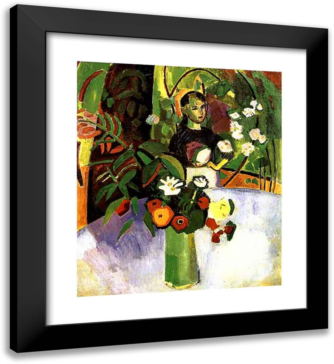 Jeanne with Flowers 20x22 Black Modern Wood Framed Art Print Poster by Dufy, Raoul