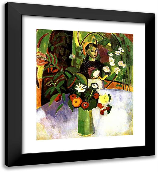 Jeanne with Flowers 20x22 Black Modern Wood Framed Art Print Poster by Dufy, Raoul