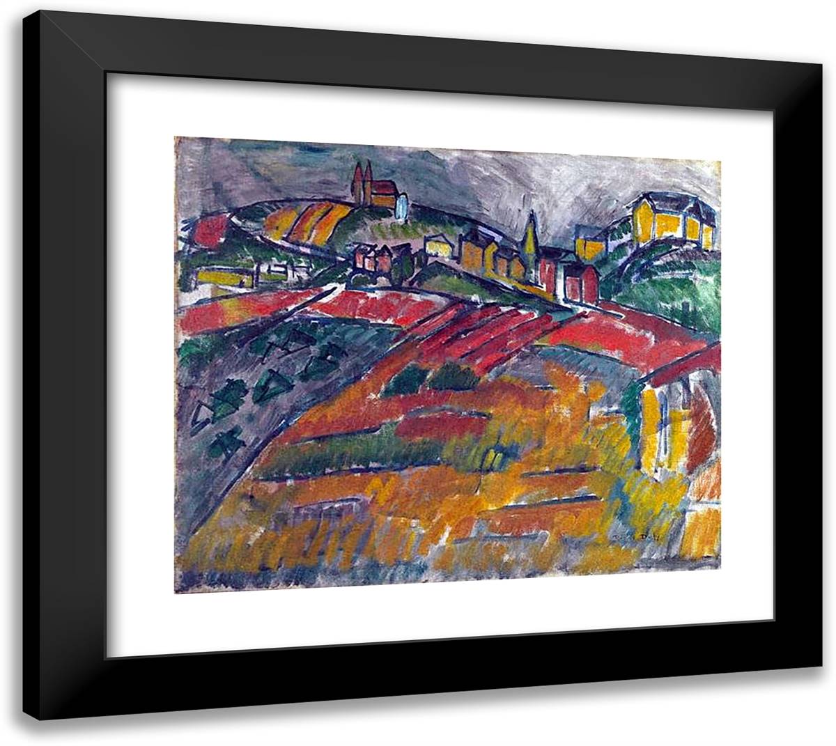 Landscape with Red and Yellow 22x20 Black Modern Wood Framed Art Print Poster by Dufy, Raoul