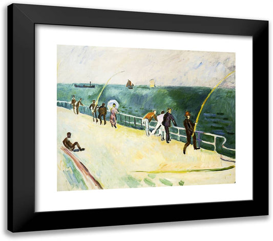 Men Fishing 23x20 Black Modern Wood Framed Art Print Poster by Dufy, Raoul