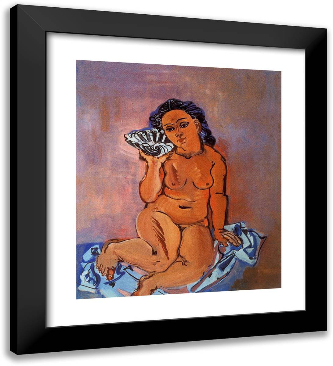 Nude with Seashell 20x22 Black Modern Wood Framed Art Print Poster by Dufy, Raoul