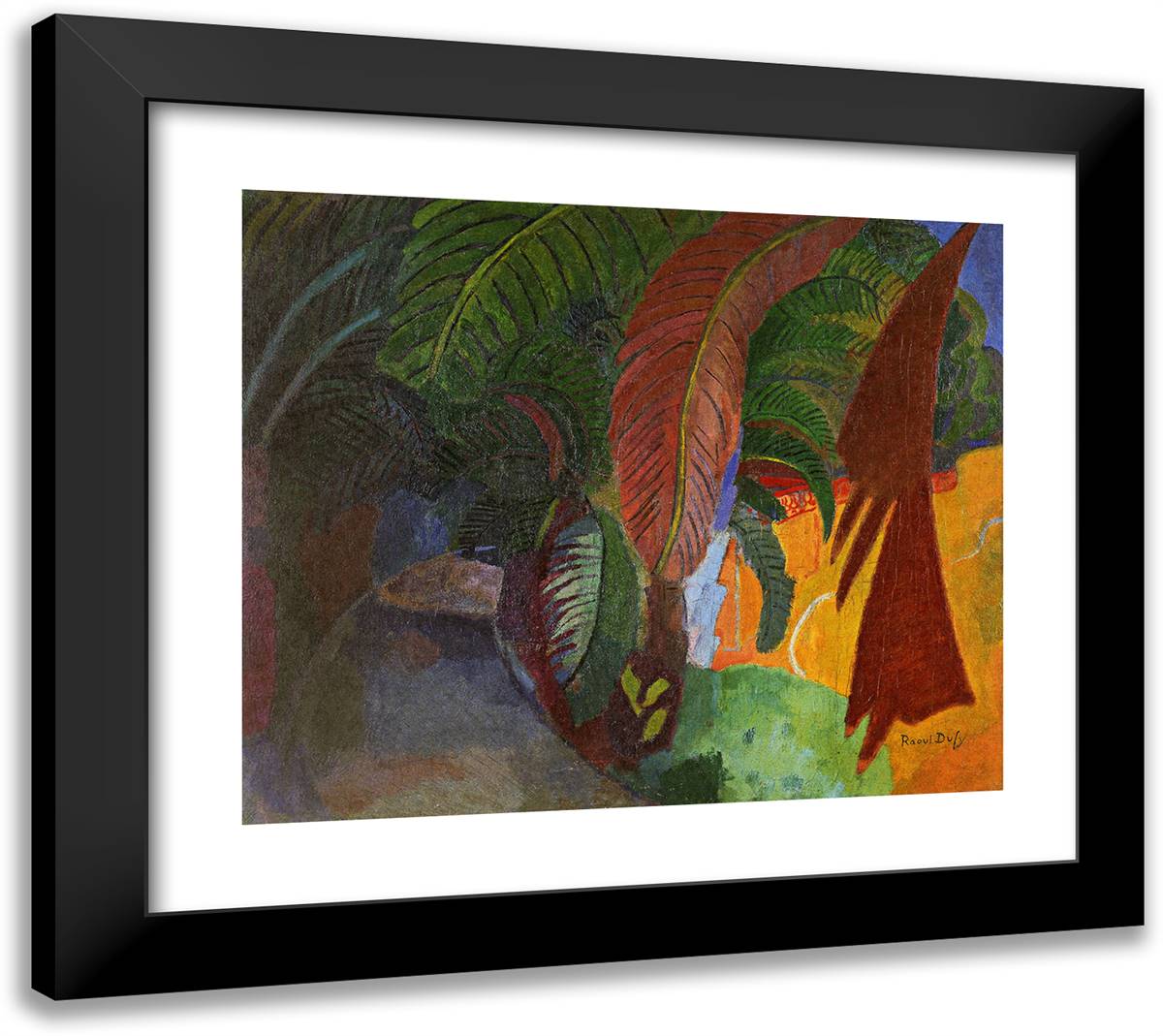 Palm Trees at Martigues (Homage to Gauguin) 22x20 Black Modern Wood Framed Art Print Poster by Dufy, Raoul