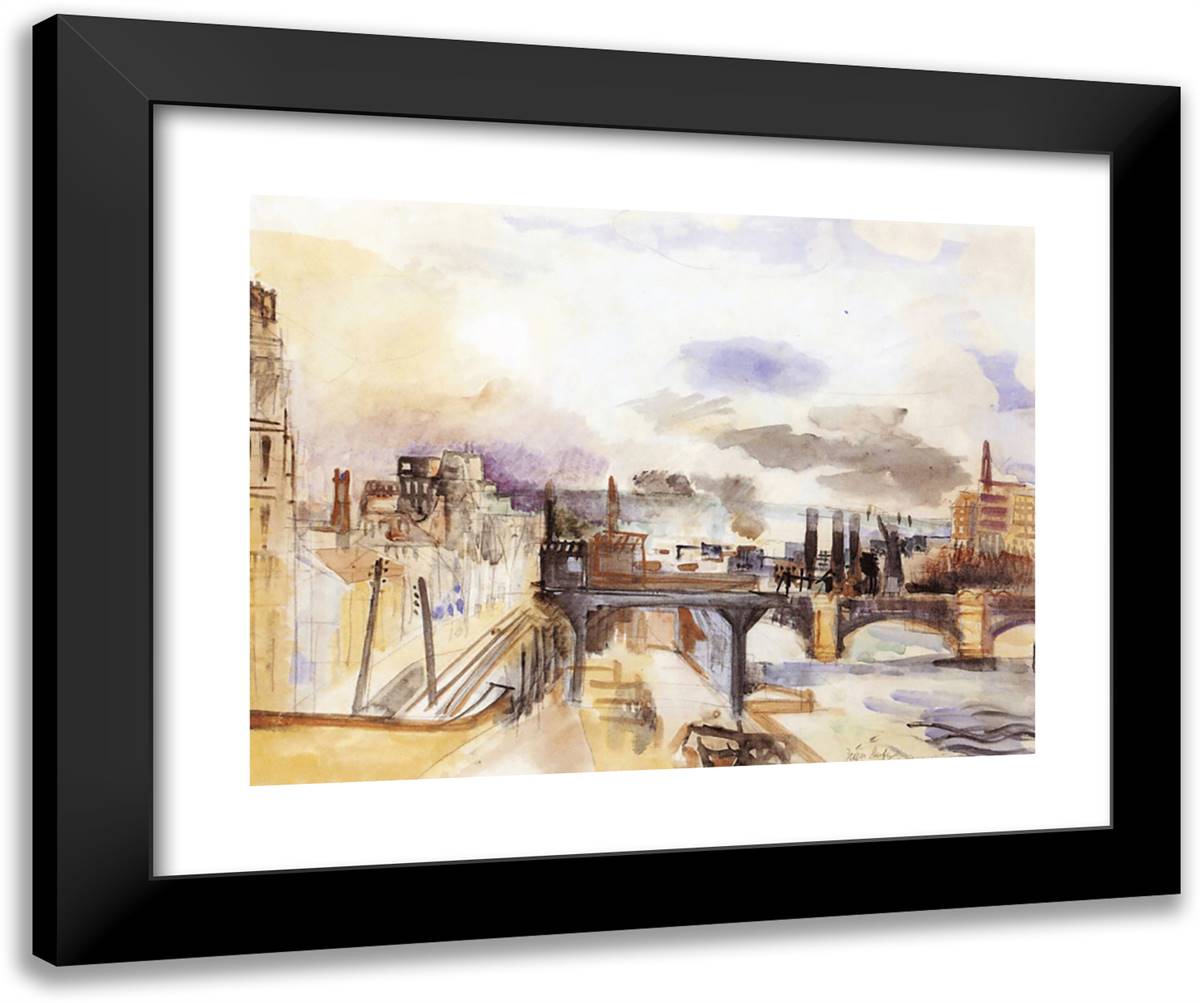 Parisian Bridge 24x20 Black Modern Wood Framed Art Print Poster by Dufy, Raoul