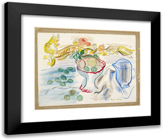 Still-Life with Mirror, Fruit Dish and Almonds 23x20 Black Modern Wood Framed Art Print Poster by Dufy, Raoul