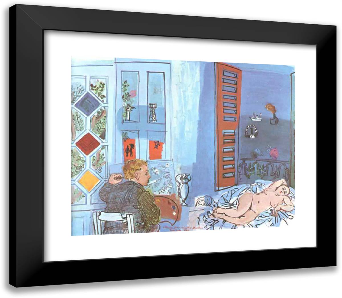 The Artist and His Model in the Studio at Le Havre 23x20 Black Modern Wood Framed Art Print Poster by Dufy, Raoul