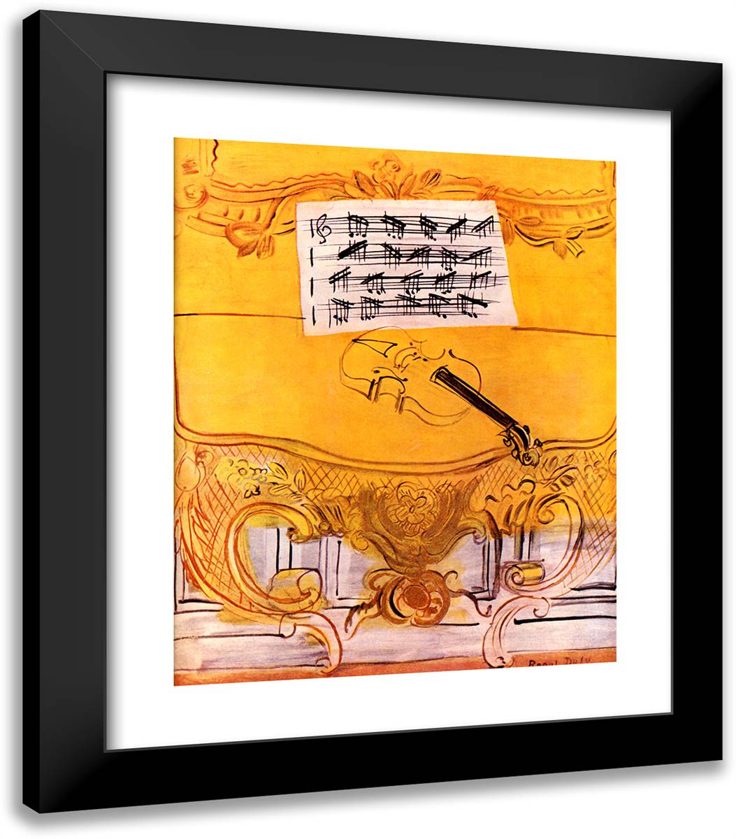 The Yellow Console with a VIolin 20x23 Black Modern Wood Framed Art Print Poster by Dufy, Raoul