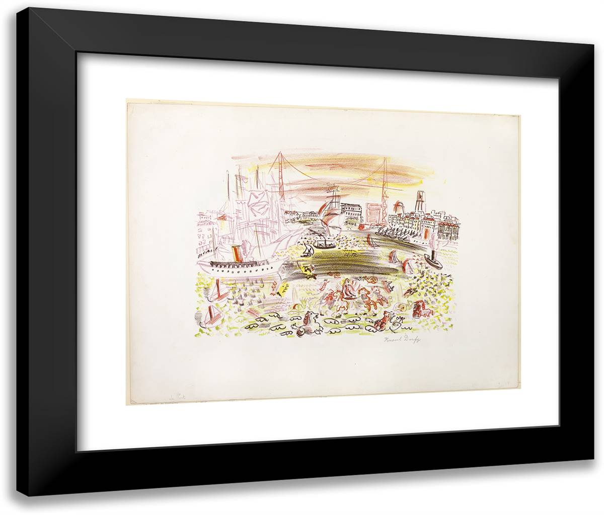 View of Marseille (Le Port) 24x20 Black Modern Wood Framed Art Print Poster by Dufy, Raoul