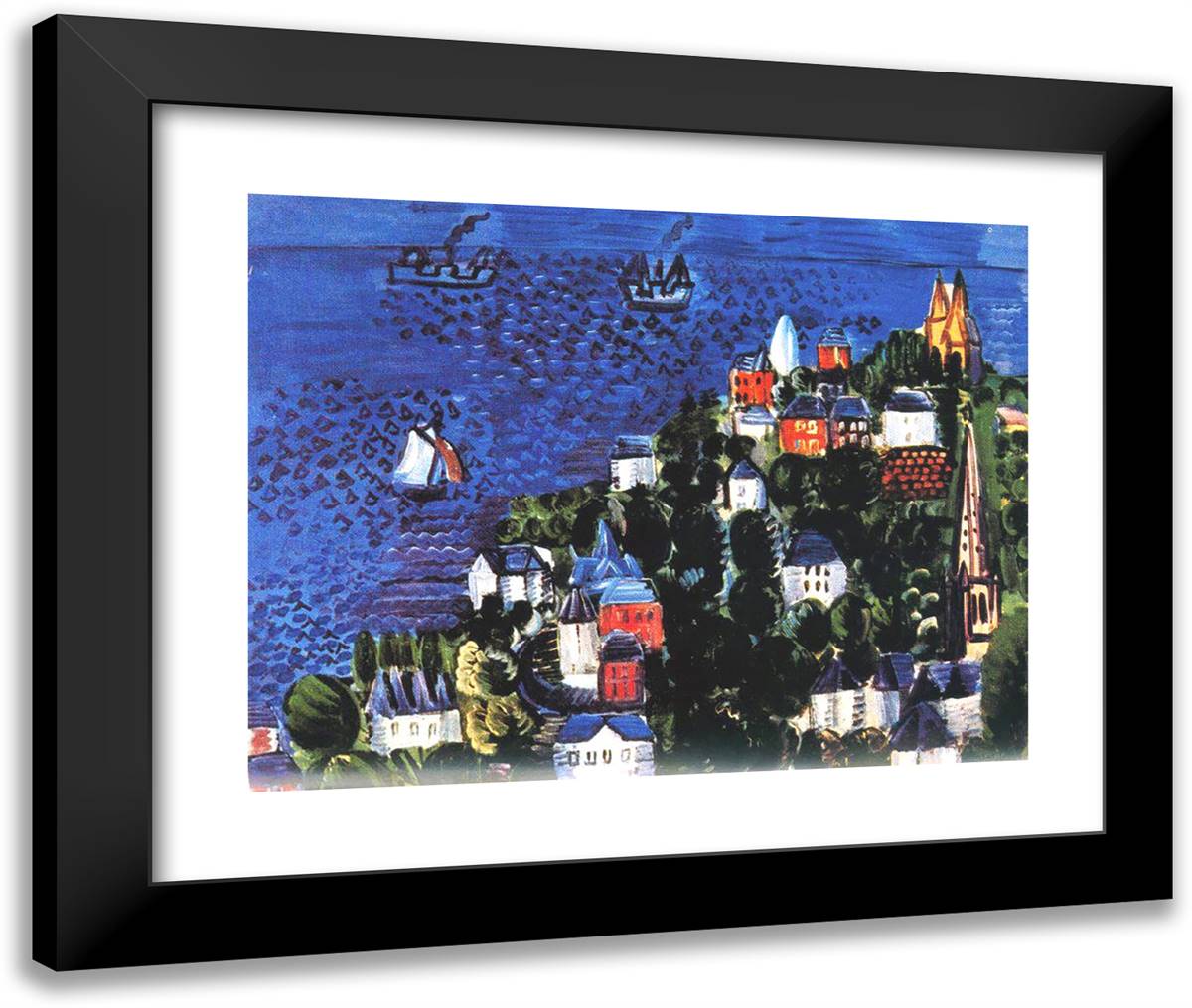 View of Sainte-Adresse 24x20 Black Modern Wood Framed Art Print Poster by Dufy, Raoul