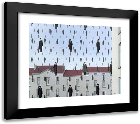 Golconda 23x20 Black Modern Wood Framed Art Print Poster by Magritte, Rene