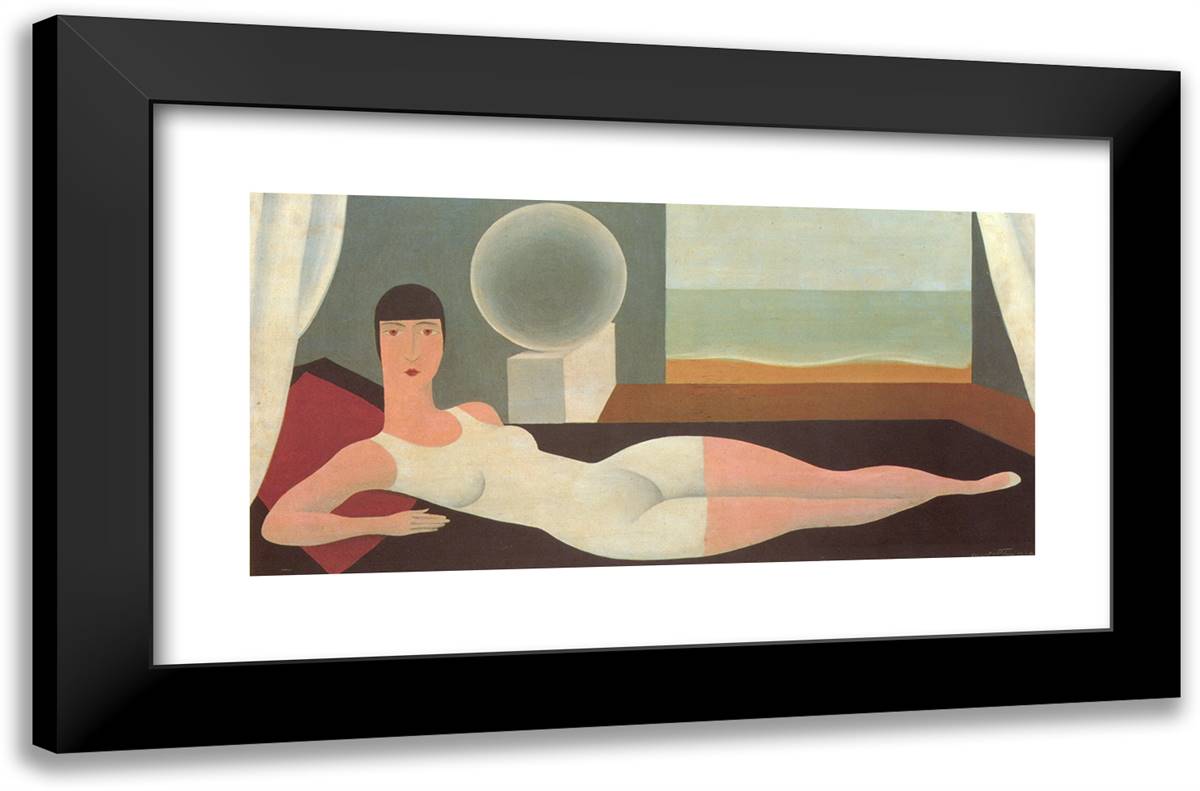 Woman Bathing 24x16 Black Modern Wood Framed Art Print Poster by Magritte, Rene