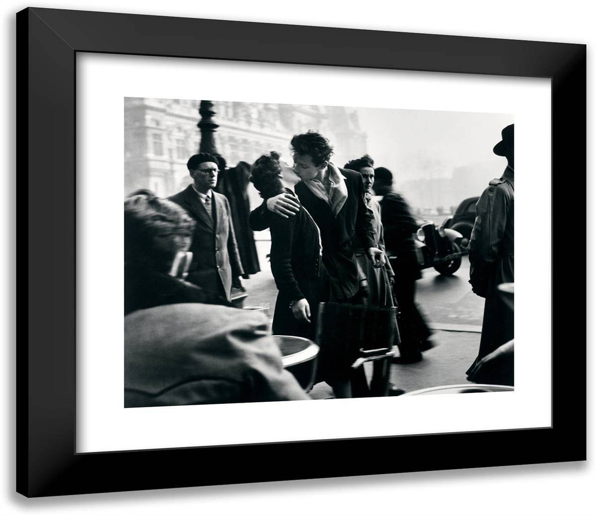 The Kiss on the Sidewalk (Le Baiser Du Trottoir) 23x20 Black Modern Wood Framed Art Print Poster by Doisneau, Robert