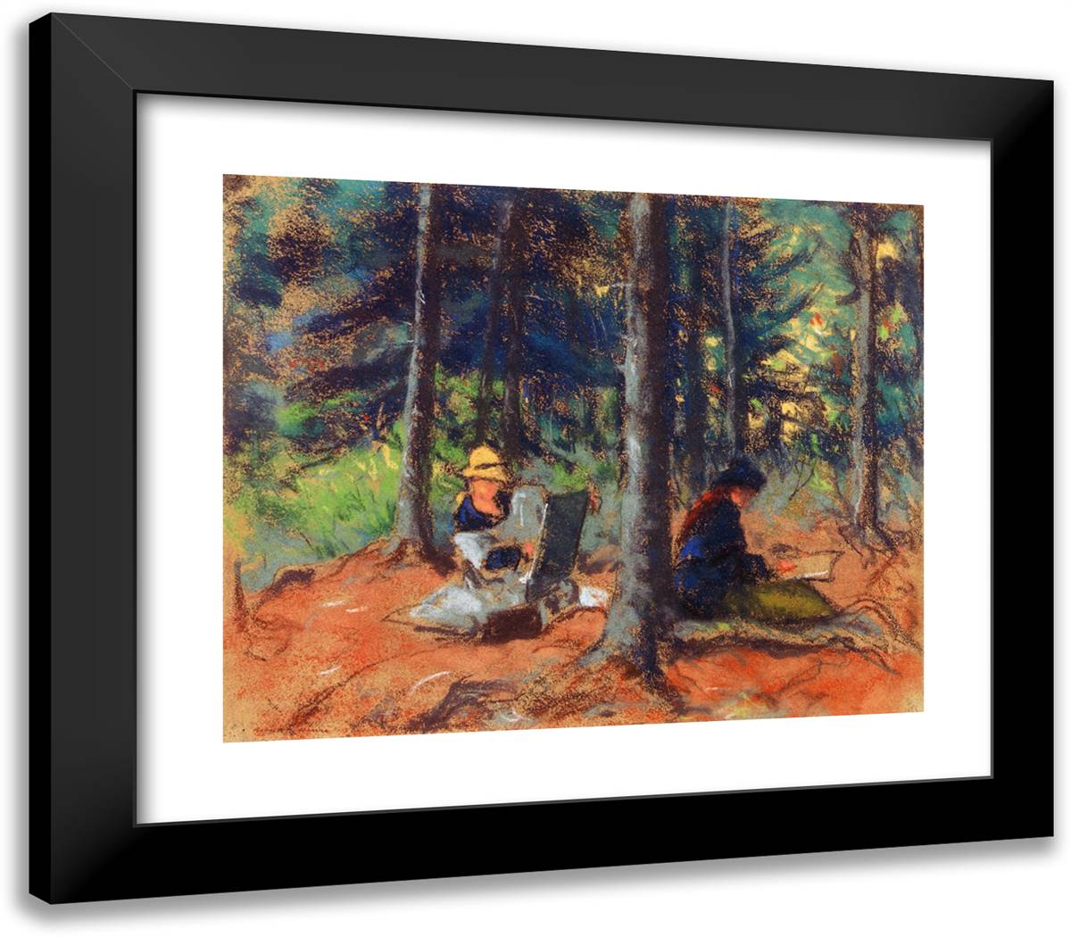 Artists in the Woods 23x20 Black Modern Wood Framed Art Print Poster by Henri, Robert