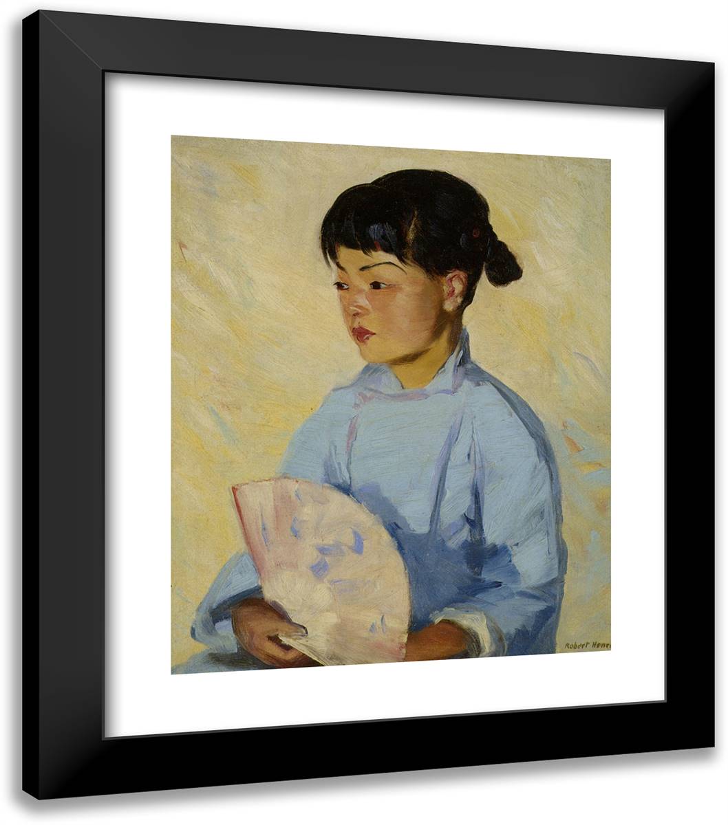 Chinese Girl with Fan  20x23 Black Modern Wood Framed Art Print Poster by Henri, Robert