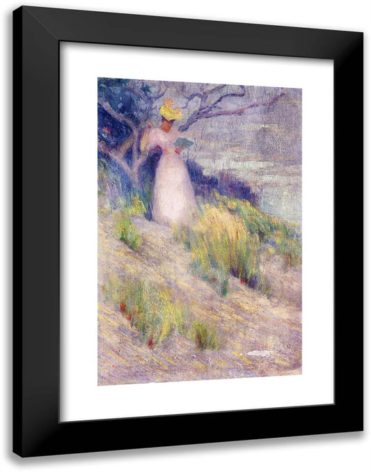 Landscape with Figure in Pink 18x24 Black Modern Wood Framed Art Print Poster by Henri, Robert