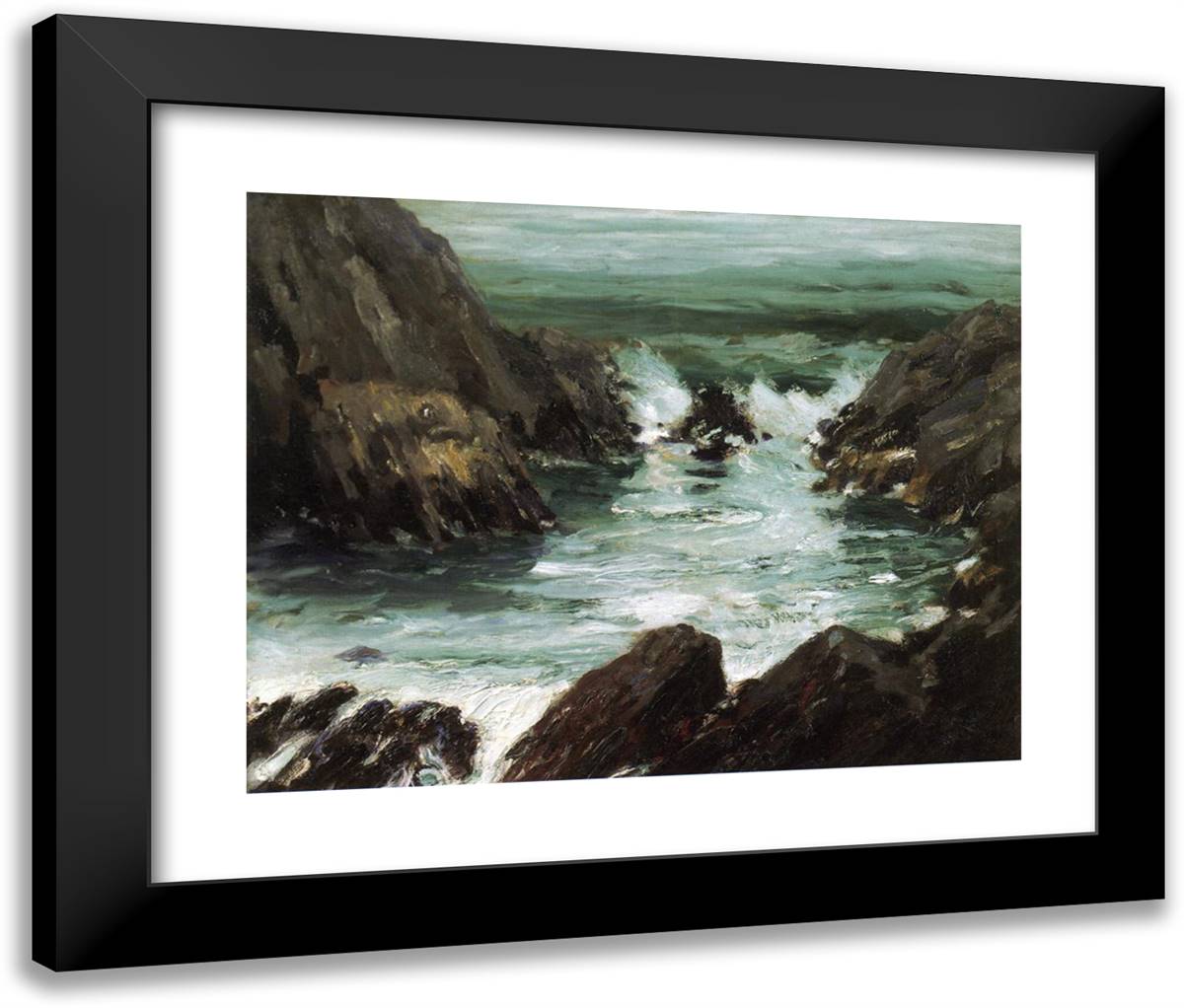 Marine with Rocks  24x20 Black Modern Wood Framed Art Print Poster by Henri, Robert