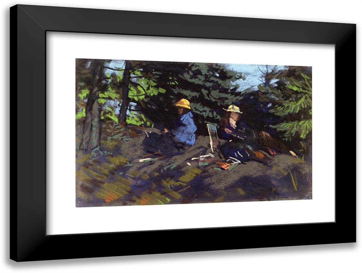 Sketchers in the Woods 24x18 Black Modern Wood Framed Art Print Poster by Henri, Robert