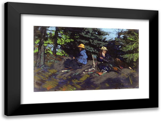 Sketchers in the Woods 24x18 Black Modern Wood Framed Art Print Poster by Henri, Robert