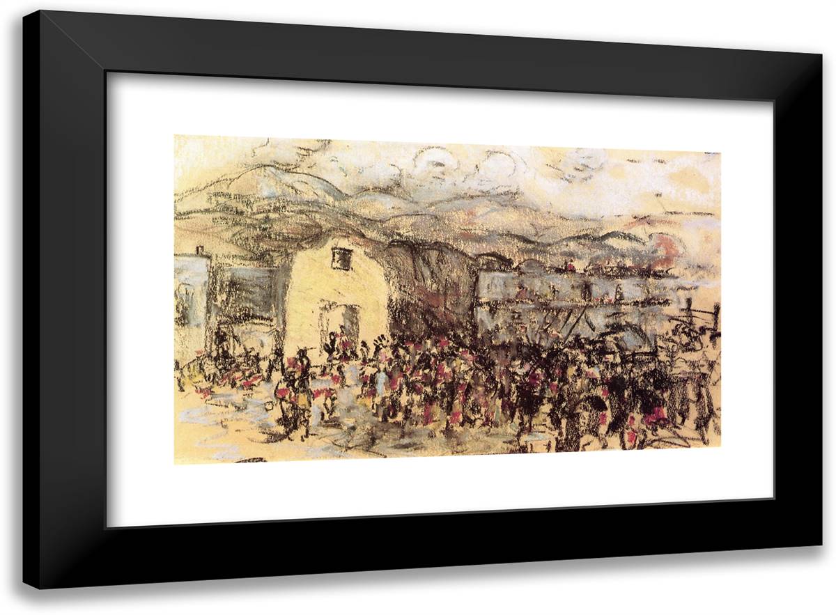 Tesuque Pueblo 24x18 Black Modern Wood Framed Art Print Poster by Henri, Robert