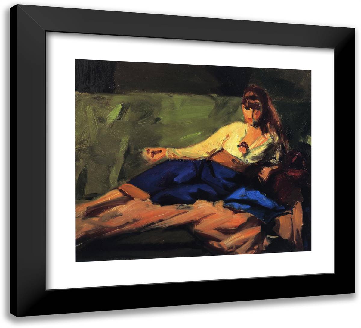 The Lounge (Figure on a Couch)  22x20 Black Modern Wood Framed Art Print Poster by Henri, Robert