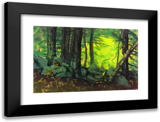 The Stone Wall with Woods 24x18 Black Modern Wood Framed Art Print Poster by Henri, Robert