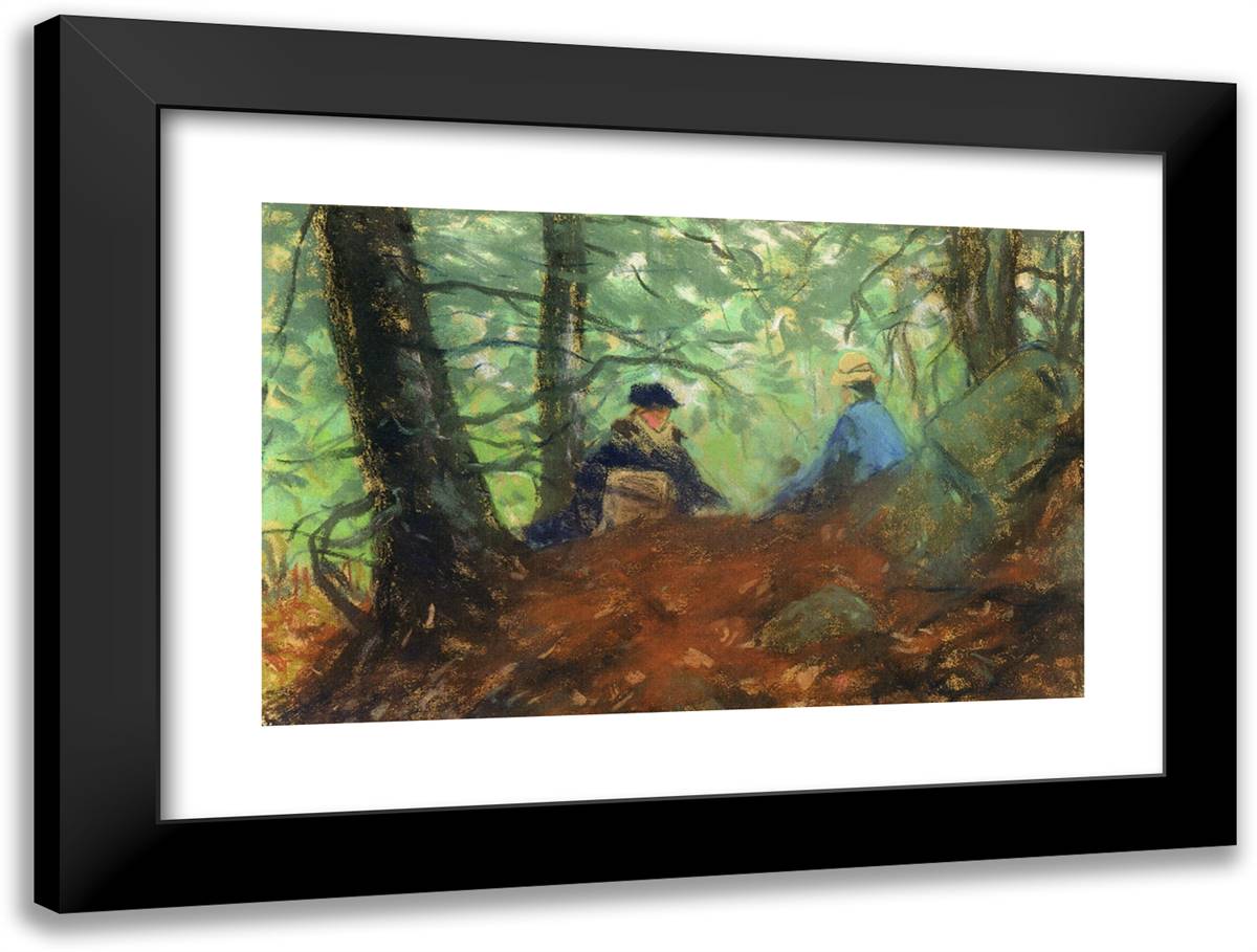 Two Girls in the Woods 24x18 Black Modern Wood Framed Art Print Poster by Henri, Robert