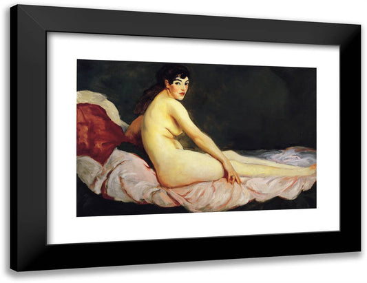 Viv Reclining (Nude) 24x18 Black Modern Wood Framed Art Print Poster by Henri, Robert