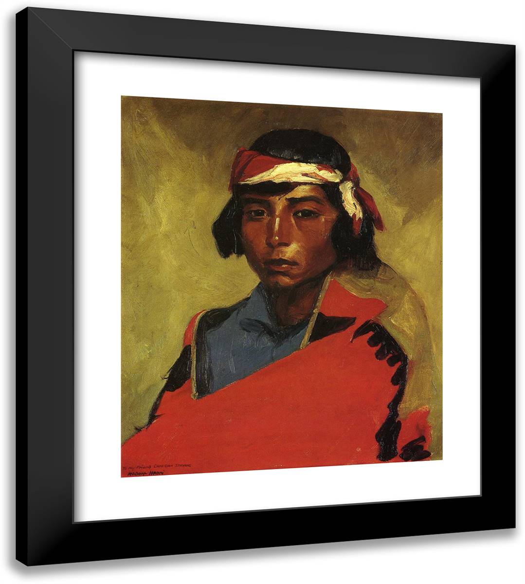Young Buck of the Tesuque Pueblo 20x22 Black Modern Wood Framed Art Print Poster by Henri, Robert
