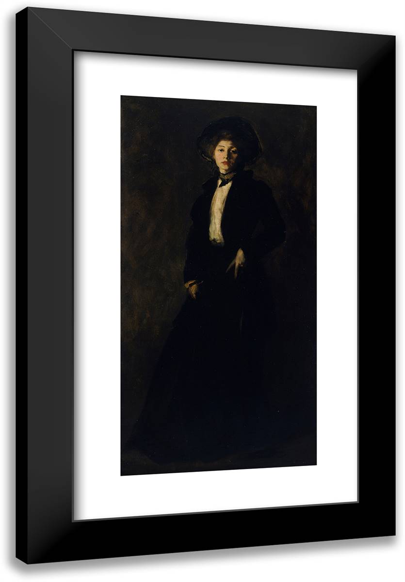 Young Woman in Black 16x24 Black Modern Wood Framed Art Print Poster by Henri, Robert