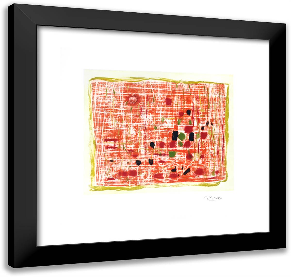 Green and Orange 21x20 Black Modern Wood Framed Art Print Poster by Bissiere, Roger