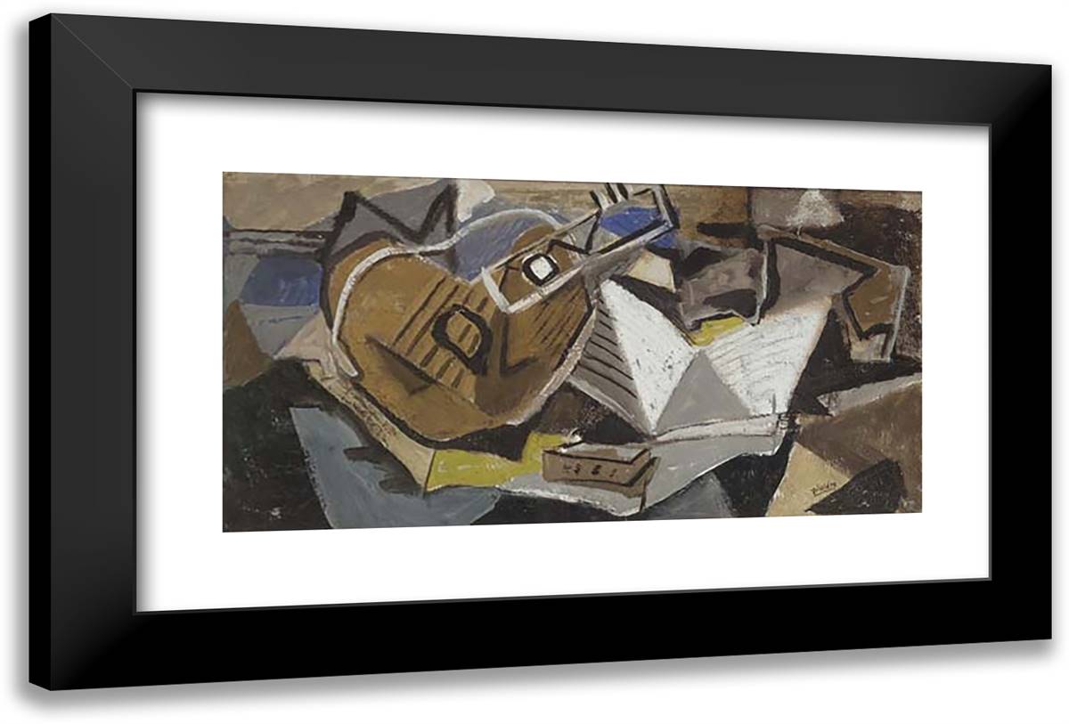 La Guitare 24x16 Black Modern Wood Framed Art Print Poster by Bissiere, Roger