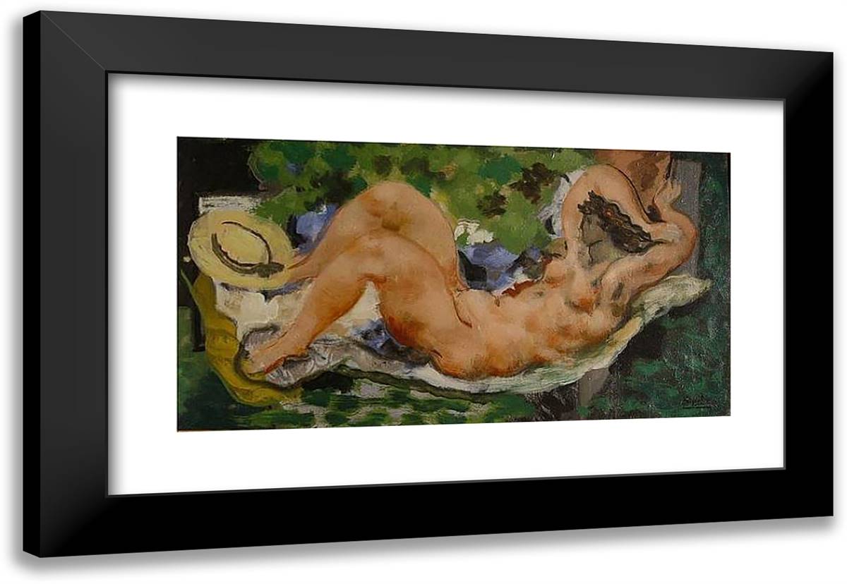 Nu Couche Sur Linge Blanc  24x17 Black Modern Wood Framed Art Print Poster by Bissiere, Roger
