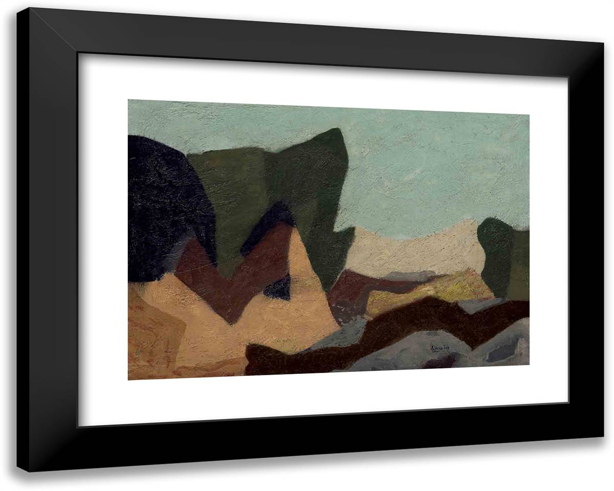 Paysage  24x19 Black Modern Wood Framed Art Print Poster by Bissiere, Roger