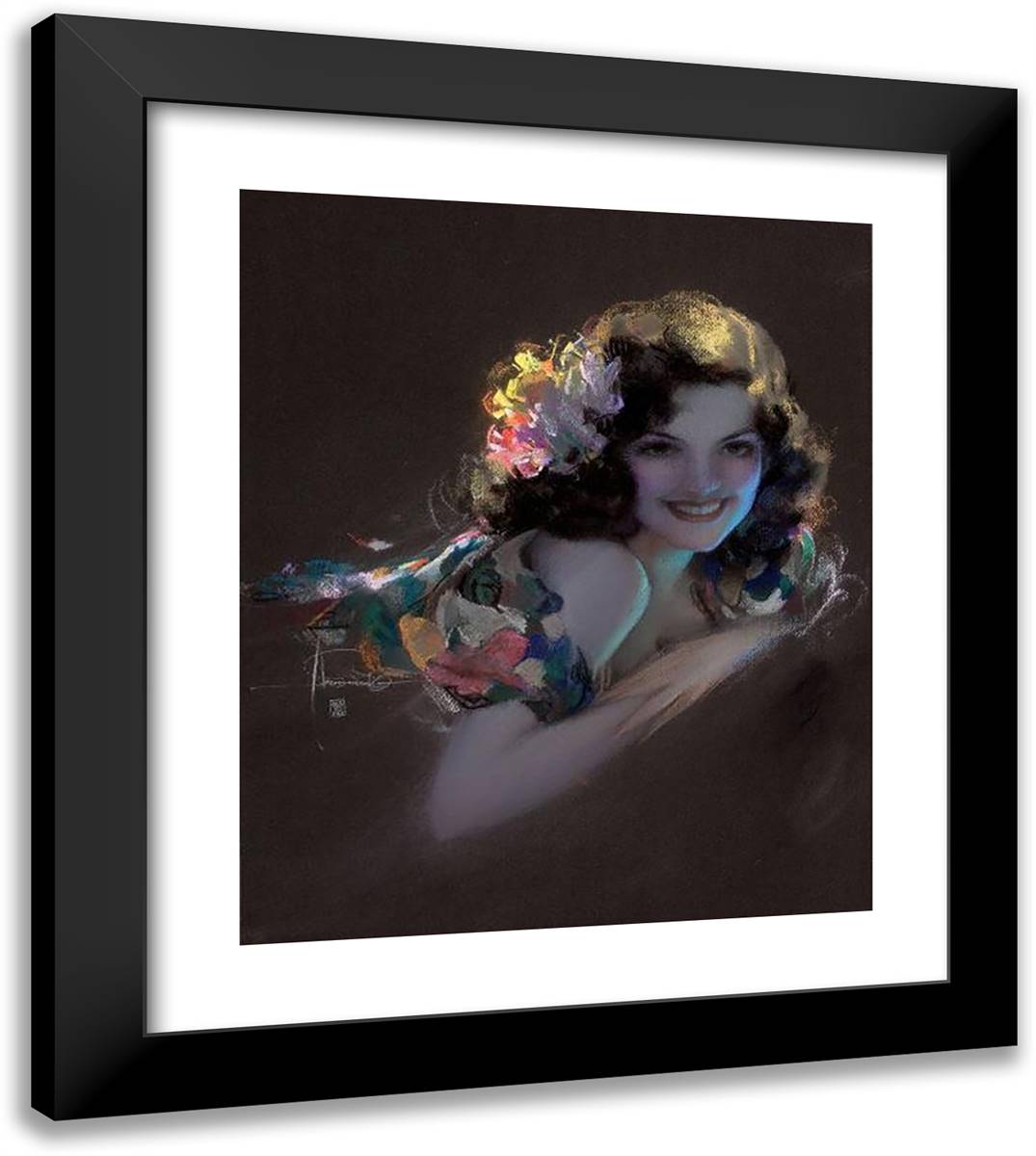 Pin-Up with Flowers 20x23 Black Modern Wood Framed Art Print Poster by Armstrong, Rolf