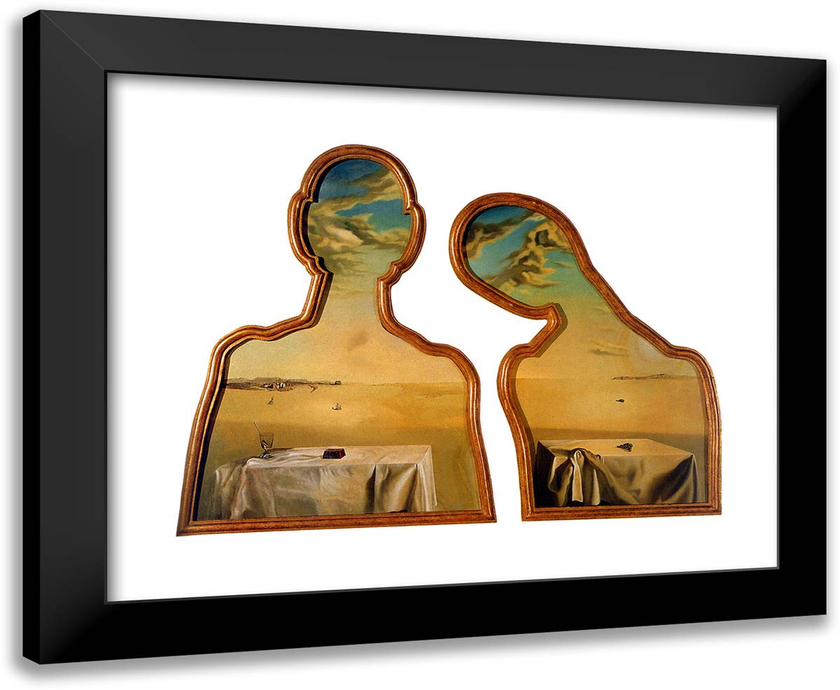 A Couple with Their Heads Full of Clouds 24x20 Black Modern Wood Framed Art Print Poster by Dali, Salvador